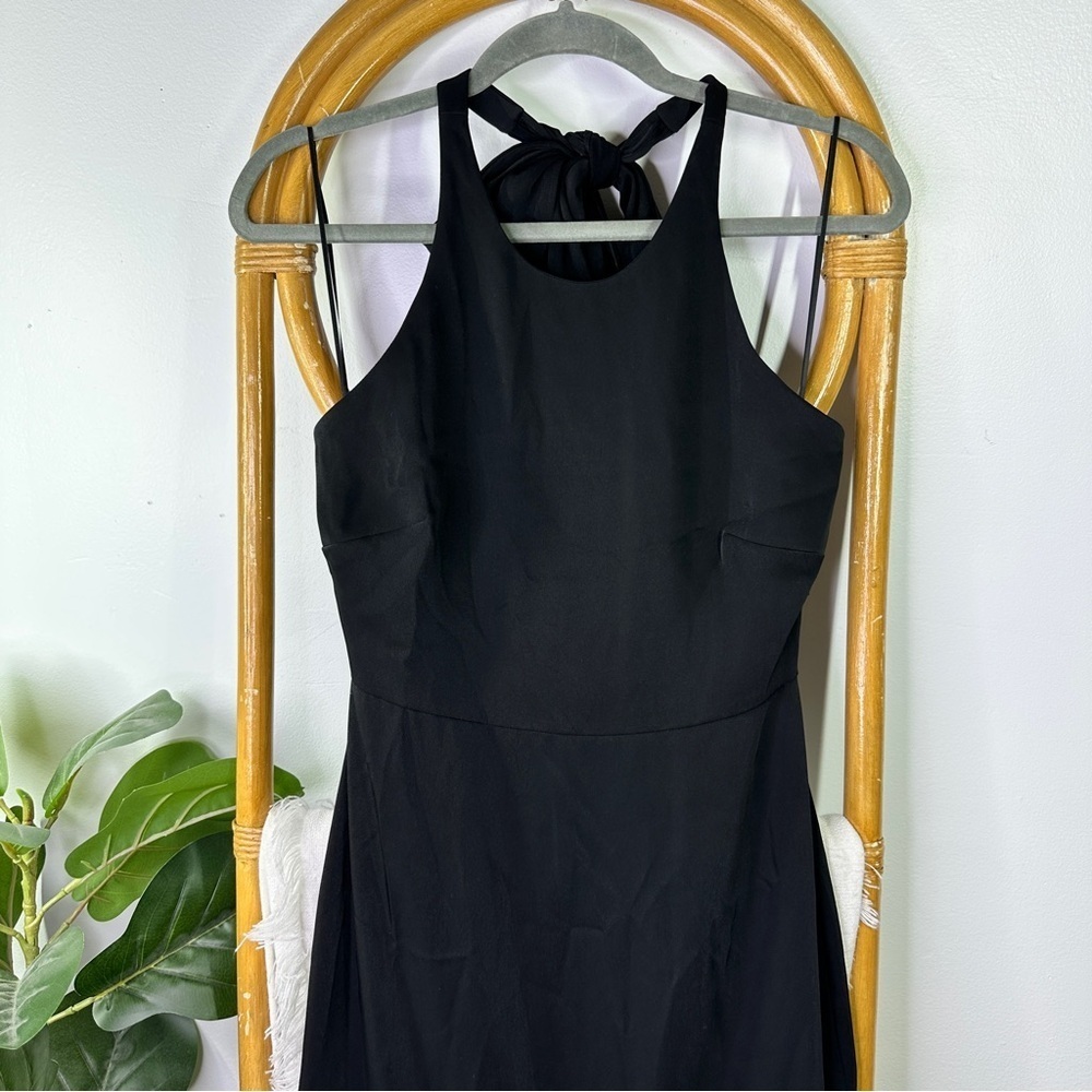 Belle Badgley Mischka Black Halter Neck Cocktail Midi Dress sz 4 - Picture 3 of 8